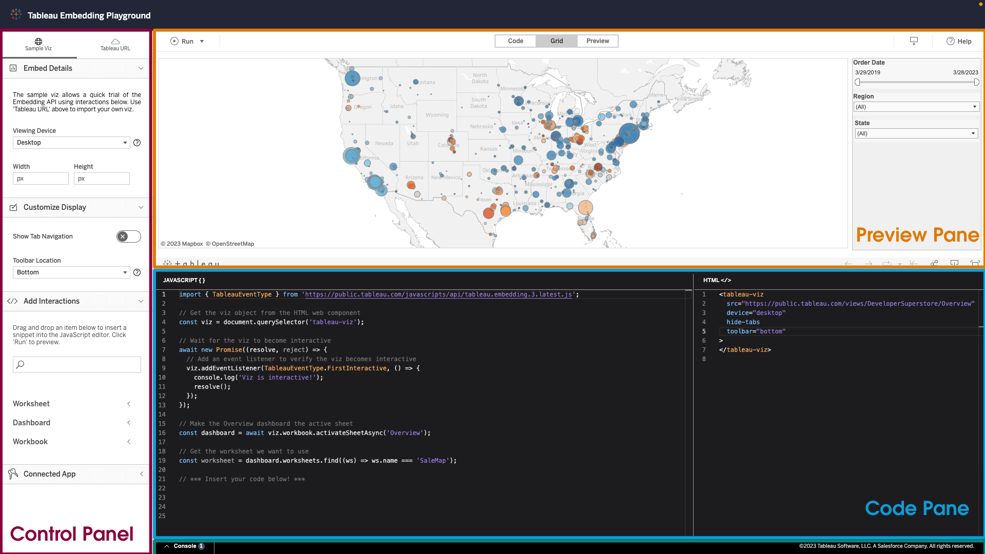 Tableau embedding playground